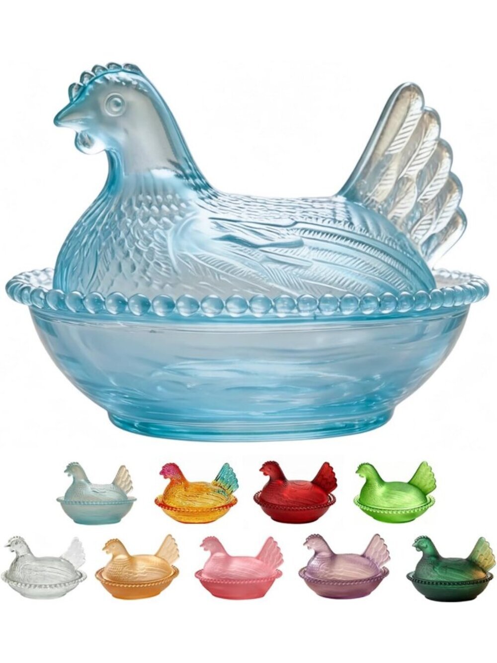 Vintage Hen-Shaped Glass Candy Dish with Lid | Decorative Storage Jar for Home